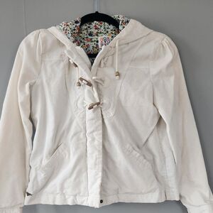 Roxy White Corduroy Lightweight Jacket w Hood. Md. Surf Skate Snow Punk Emo